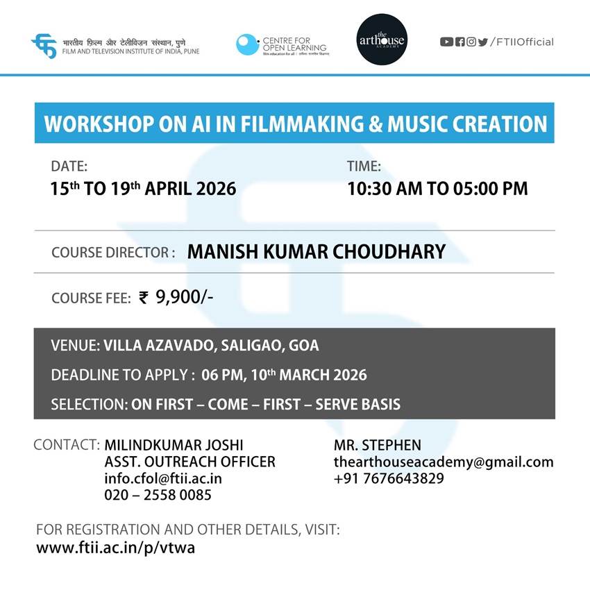 Workshop on AI in Filmmaking and Music Creation in Goa (15 - 19 April 2026)