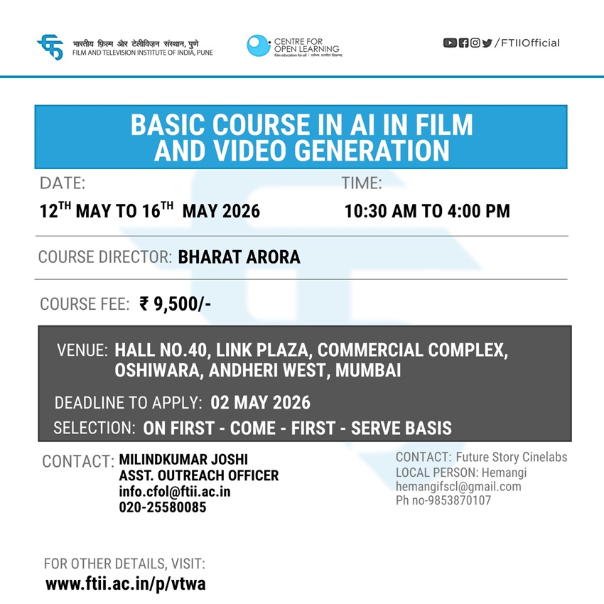 Basic Course in AI in Film and Video Generation  in Mumbai (12 - 16 May 2026)