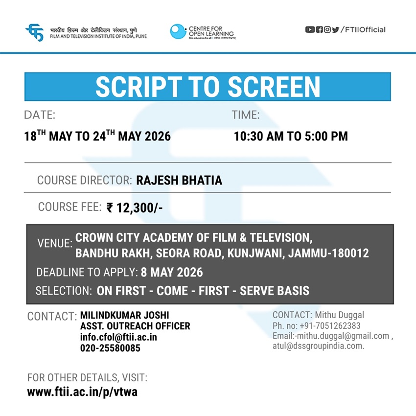  Workshop on Script to Screen in Jammu (18 - 24 May 2026)
