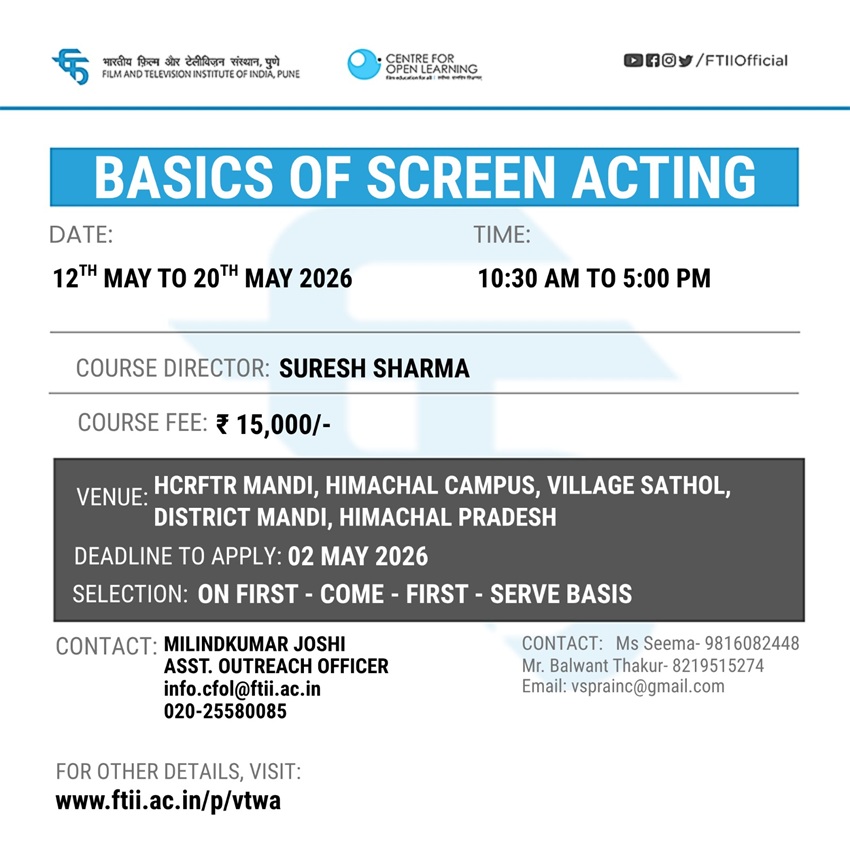 Workshop on Basics of Screen Acting in Mandi (12 - 20 May 2026 )