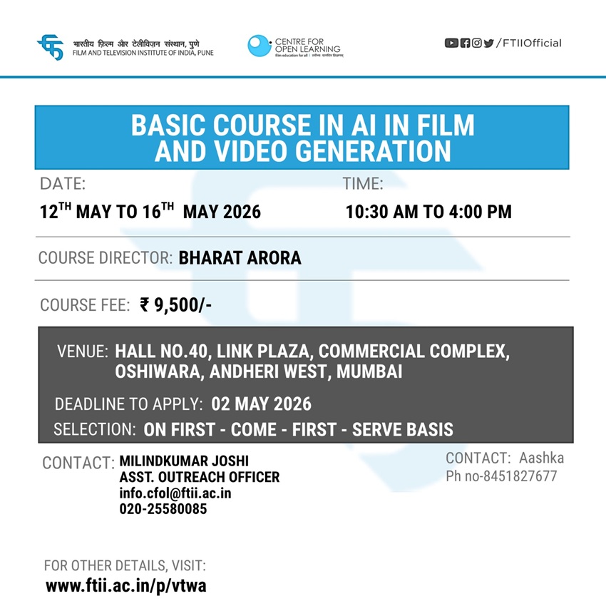 Basic Course in AI in Film and Video Generation  in Mumbai (12 - 16 May 2026)