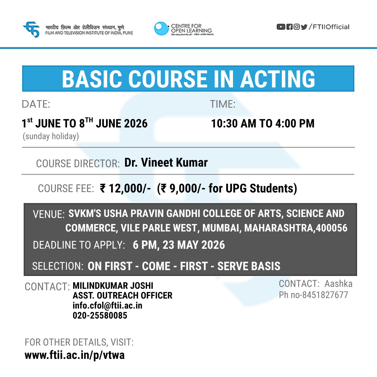 Basic Course in Acting in Mumbai (01st to 08th June 2026)