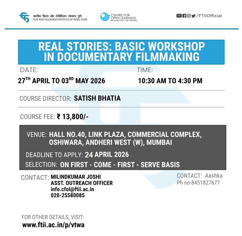 Real Stories : Basics Workshop in Documentary Filmmaking in Mumbai (27 April - 03 May 2026)