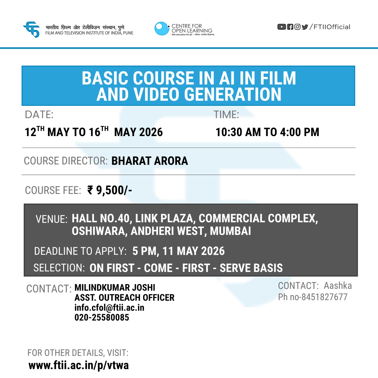 Basic Course in AI in Film and Video Generation  in Mumbai (12 - 16 May 2026)