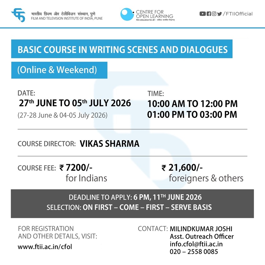 Basic Course in Writing Scenes and Dialogues (27 June – 05 July 2026 ) - Weekend and online