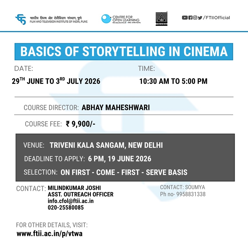 Basics of Storytelling in Cinema in New Delhi (29 June - 03 July 2026)
