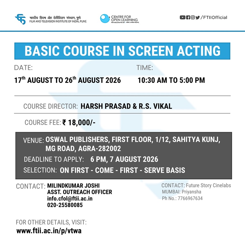 Basic Course in Screen Acting in Agra (17th to 26th Aug 2026)