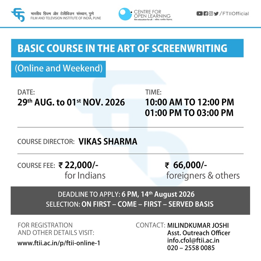 Basic Course in the Art of Screenwriting (29 August – 01 November 2026) - Online and Weekend