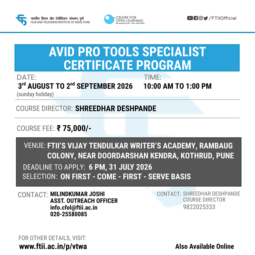 AVID Pro Tools Specialist Certificate Program in Pune (03 August - 02 September 2026)