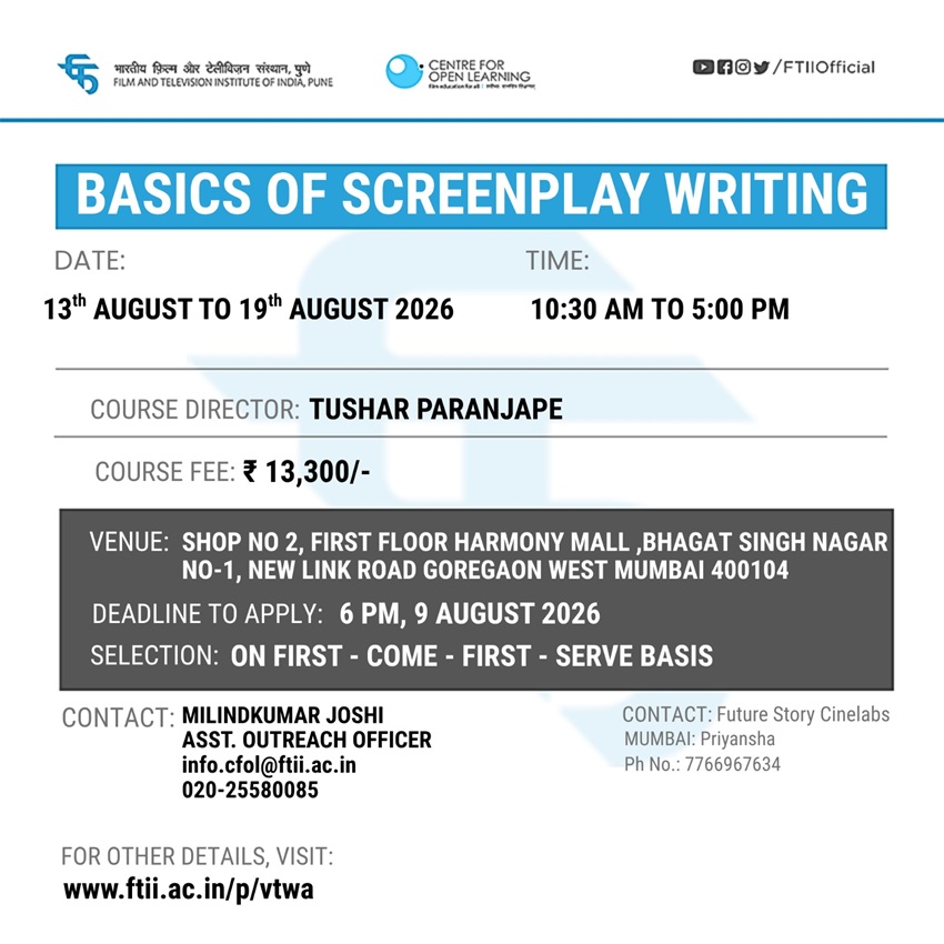Basics of Screenplay Writing  in Mumbai (13 - 19 August 2026)