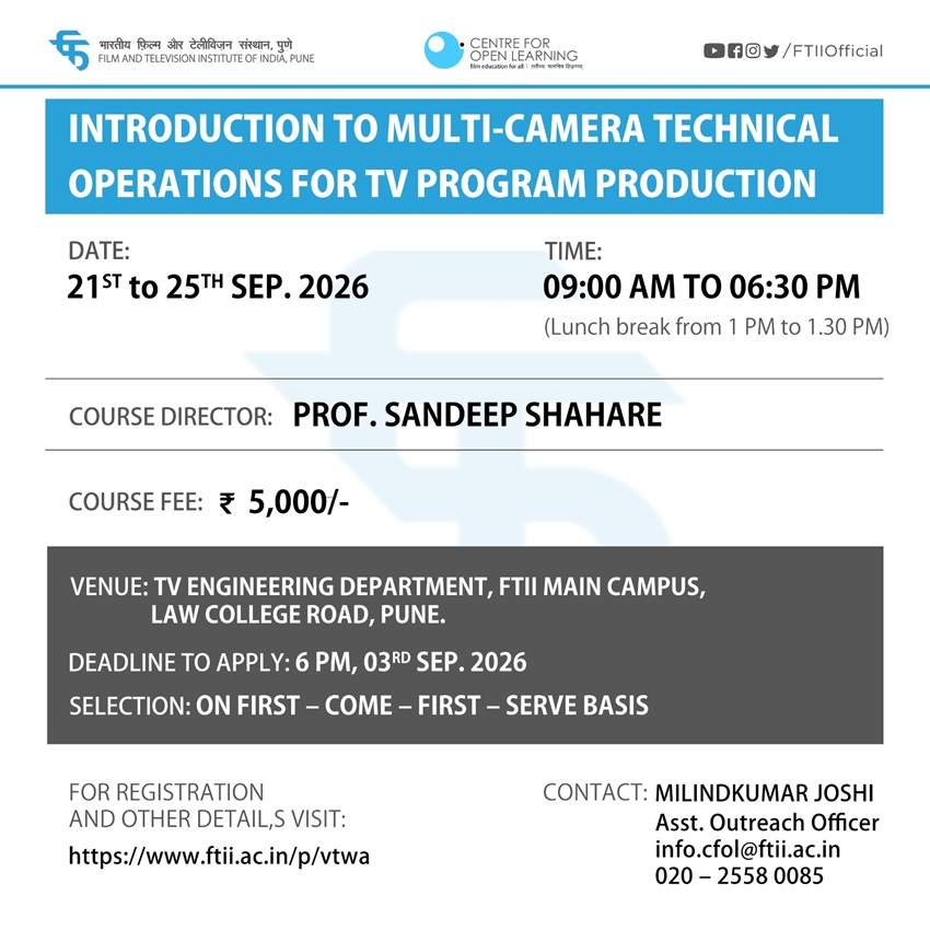 Introduction to Multi-camera Technical Operations for TV Program Production (21 - 25 September 2026) (One week)