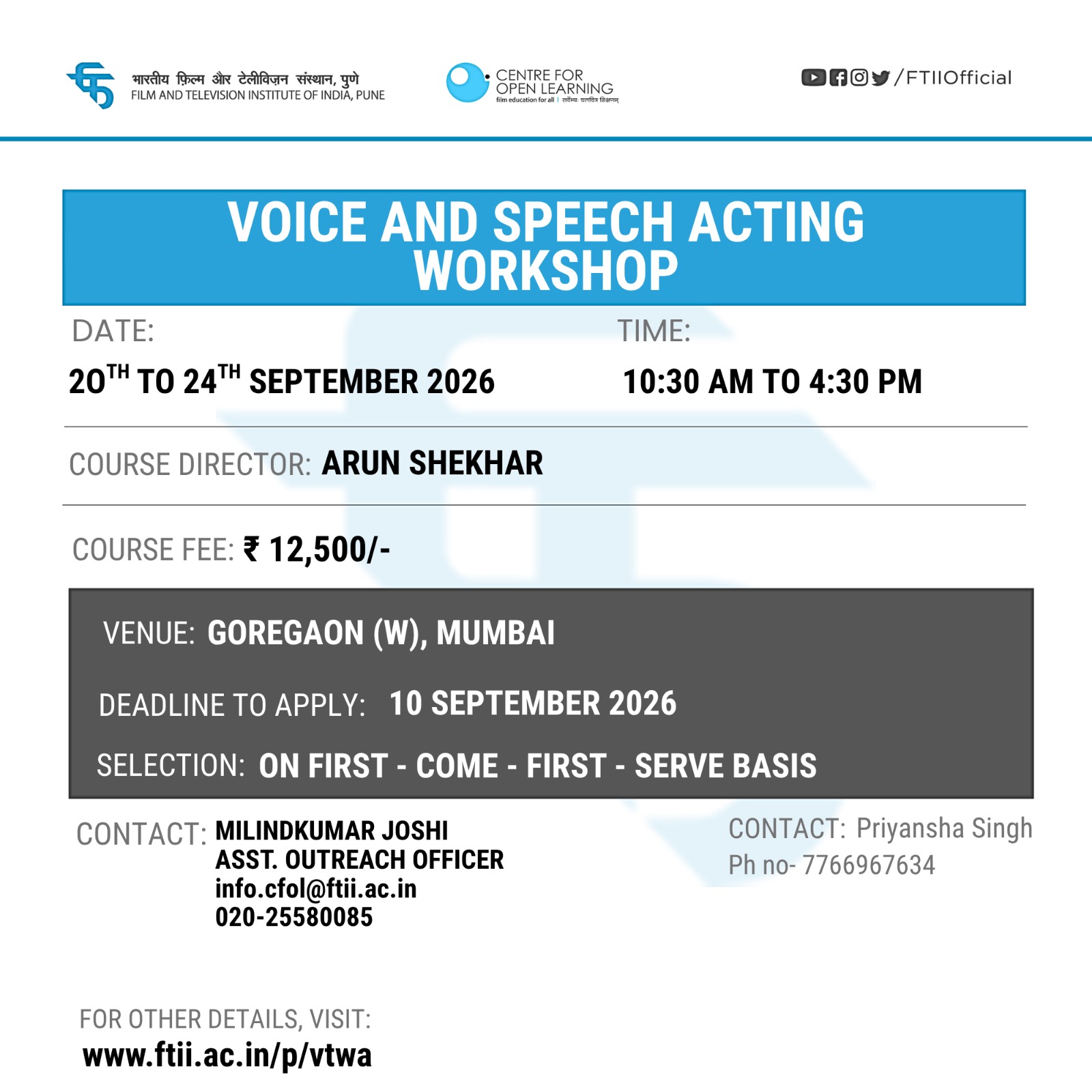 Voice and Speech Acting Workshop in Mumbai (20 - 24 Sept 2026)