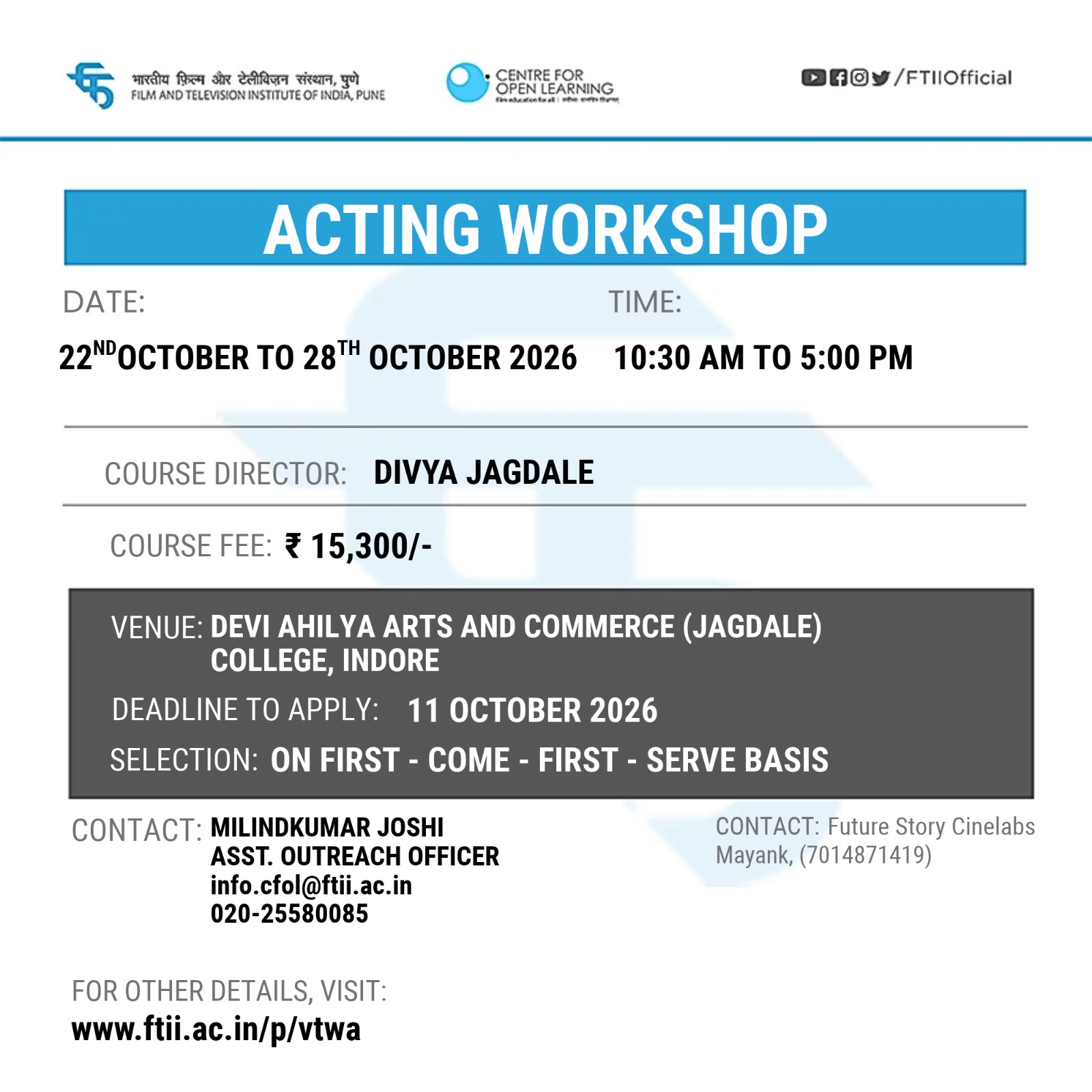 Acting Workshop in Indore (22 - 28 October 2026)