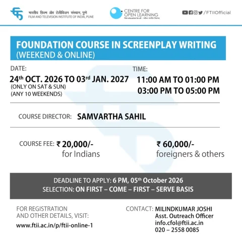 Foundation Course in Screenplay Writing (24 October 2026 – 03 January 2027) - Weekend and Online