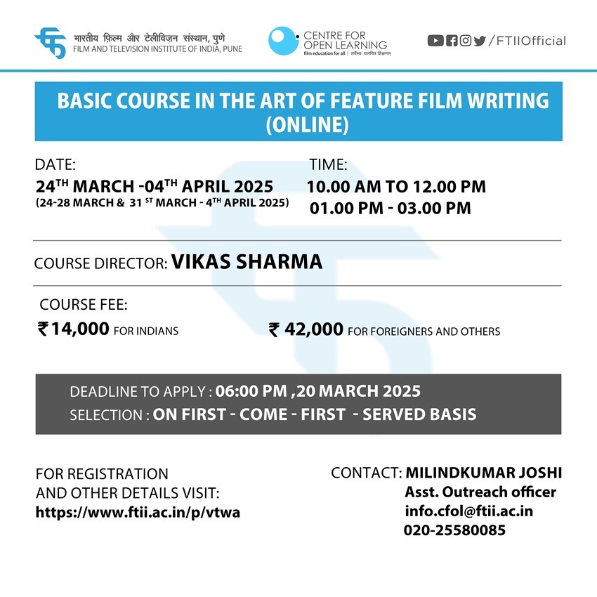 Basic Course in the Art of Feature Film Writing (24 - 04 April 2025) - Online 