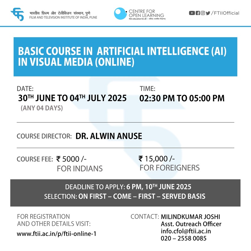 Basic Course in Artificial Intelligence (AI) in Visual Media (30 June - 04 July 2025) -  Online