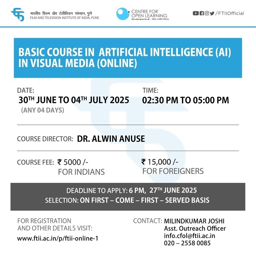 Basic Course in Artificial Intelligence (AI) in Visual Media (30 June - 04 July 2025) -  Online