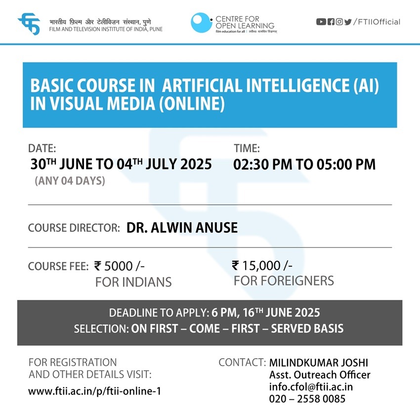 Basic Course in Artificial Intelligence (AI) in Visual Media (30 June - 04 July 2025) -  Online