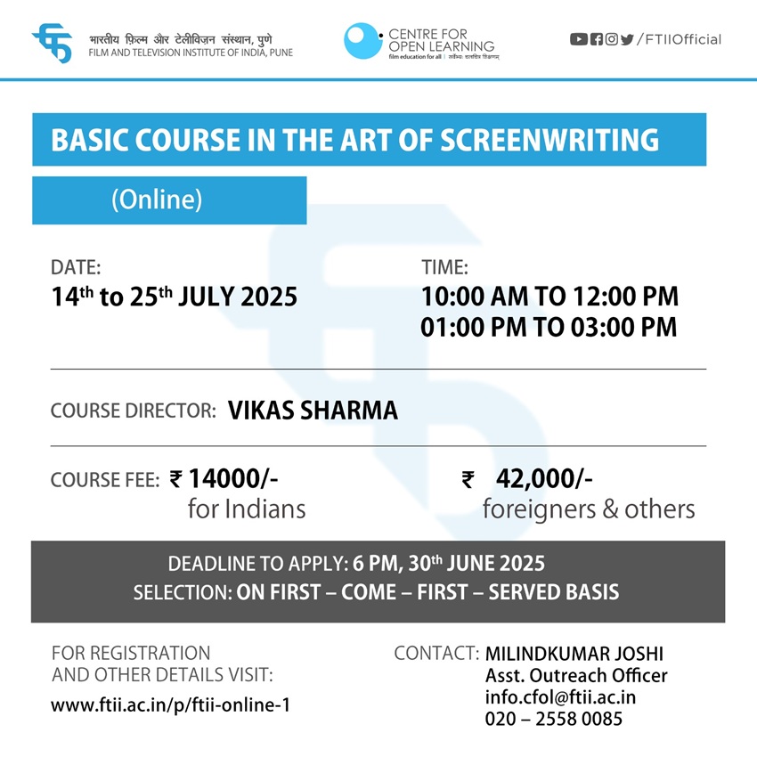 Basic Course in the Art of Screenwriting ( 14-25 July 2025)  - Online