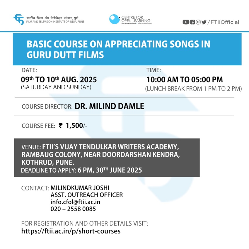 Basic Course in Appreciating Songs in Guru Dutt Films in Pune (09-10 August 2025)