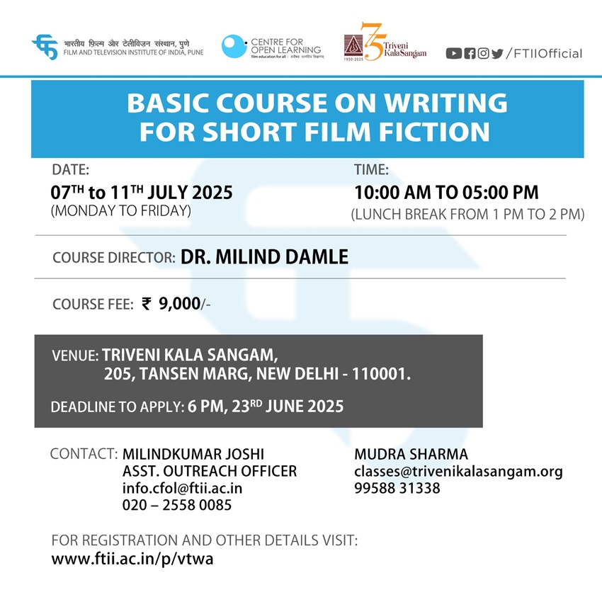 Basic Course on Writing for Short Film Fiction in Delhi ( 07-11 July 2025)
