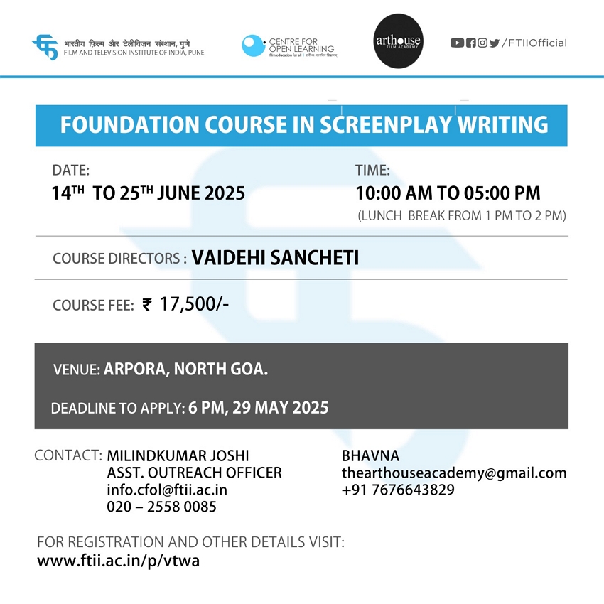 Foundation Course in Screenplay in Goa from 14-25 June 2025