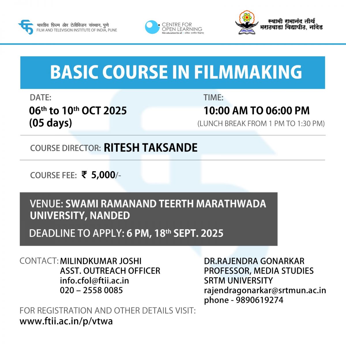 Basic Course in Film Making 06-10 October 2025